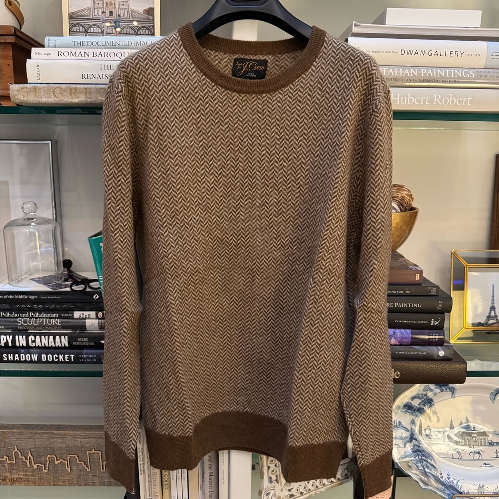 J Crew 100% Cashmere Sweater Camel/Brown Herringbone - Size medium, NWOT